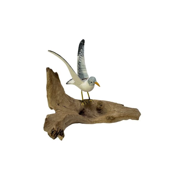 Hand Carved & Painted Bird on Birch Wooden Branch Structure Wing Needs Attention - Picture 2 of 6